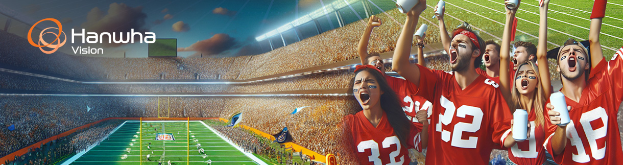 Surveillance security cameras monitor safety at an crowed event stadium.