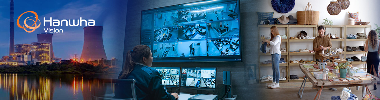 security monitoring across multiple settings, including an industrial facility, and retail store, highlighting versatile surveillance applications