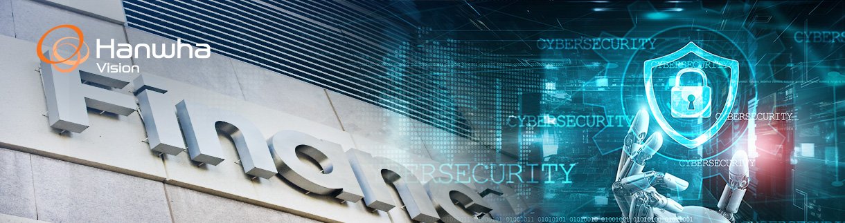 A graphic combining of a modern financial institution building and cybersecurity image.