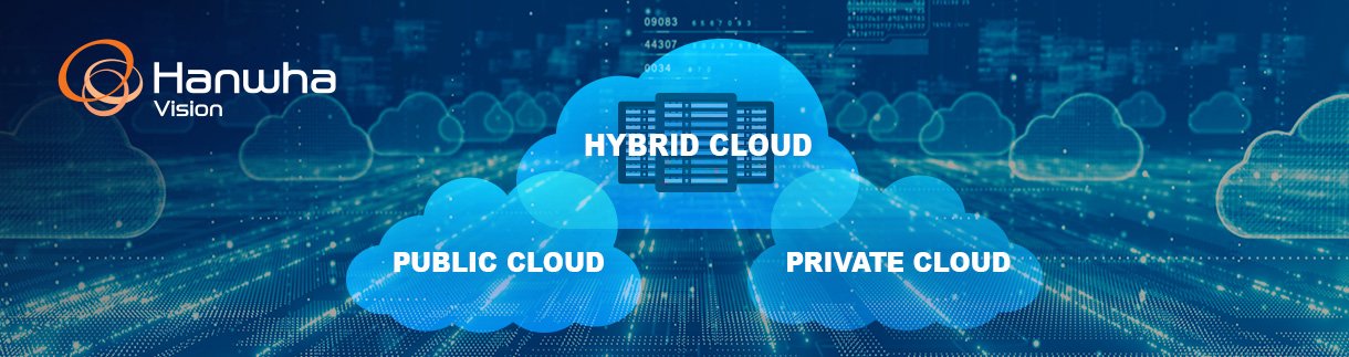 Hybrid, private and public cloud illustration on the top of the futuristic cloud computing image with glowing digital pathways, representing cloud technology, data flow, and global connectivity.