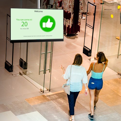 AI camera analyzing and counting people in retail store.