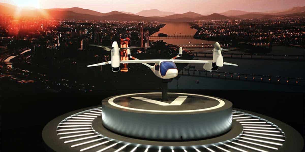 Esta es una fotografía de un taxi aéreo relacionada con la mera en la que Hanwha pone a la MAU hacia la sostenibilidad urbana
